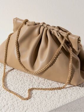 Shiraleah Taupe Ruched Clutch with Gold Chain